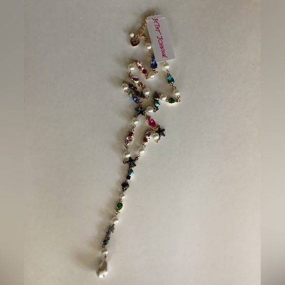 Betsey Johnson Cruise Control Starfish Seahorse Crystal Pearl Y Charm Necklace - Picture 2 of 5